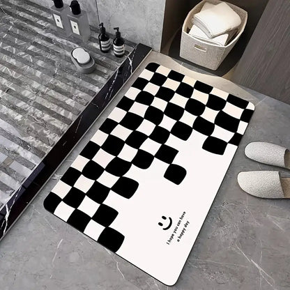 Abstract Checkerboard Bath Mat, Non-slip and Absorbent