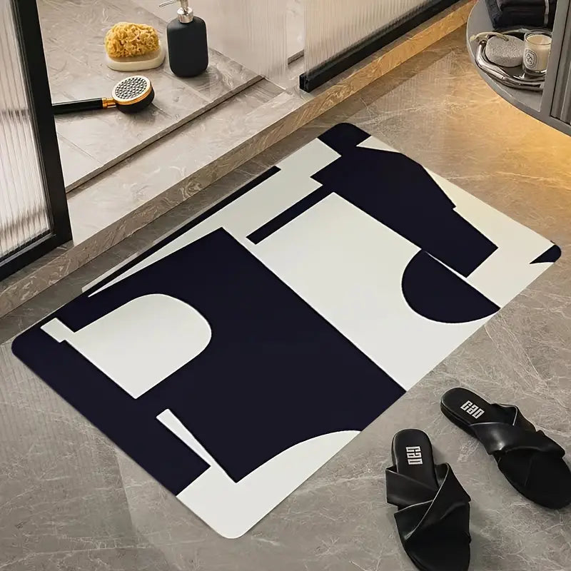 Abstract Checkerboard Bath Mat, Non-slip and Absorbent